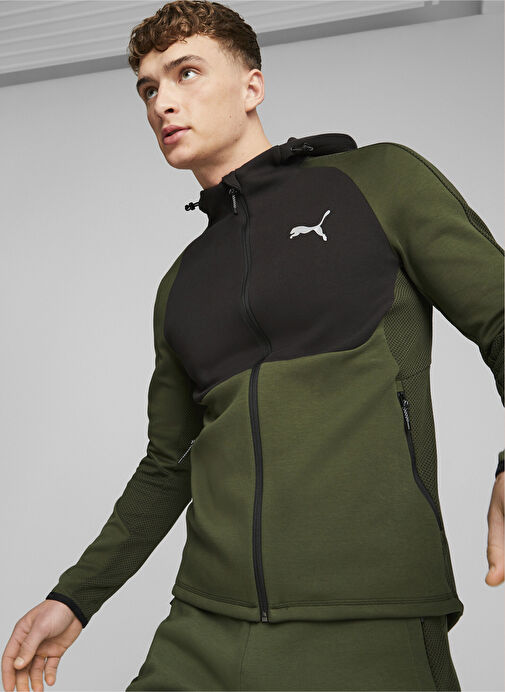 Puma Yeşil Erkek Yuvarlak Yaka Regular Fit  Sweatshirt EVOSTRIPE Full-Zip Hoodie