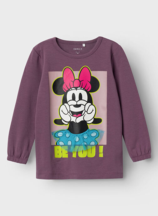 Name İt Mor Kız Çocuk Bisiklet Yaka Uzun Kollu Baskılı T-Shirt NMFJERINA MINNIE LS TOP WDI