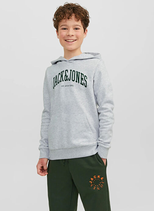 Jack & Jones Beyaz Erkek Çocuk Kapüşonlu Uzun Kollu Lastikli Baskılı Sweatshirt JJEJOSH SWEAT HOOD SN JNR