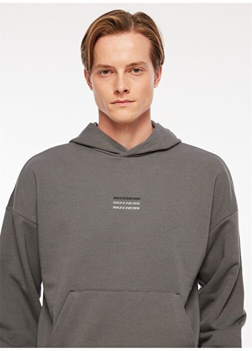 Skechers 32-040M Essential Hoodie Sweatshirt Gri Erkek Bisiklet Yaka Regular Fit Sweatshirt