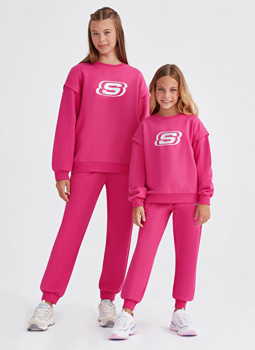 Skechers Neon Pembe Kız Çocuk Yuvarlak Yaka Uzun Kollu Sweatshirt SK232073-602