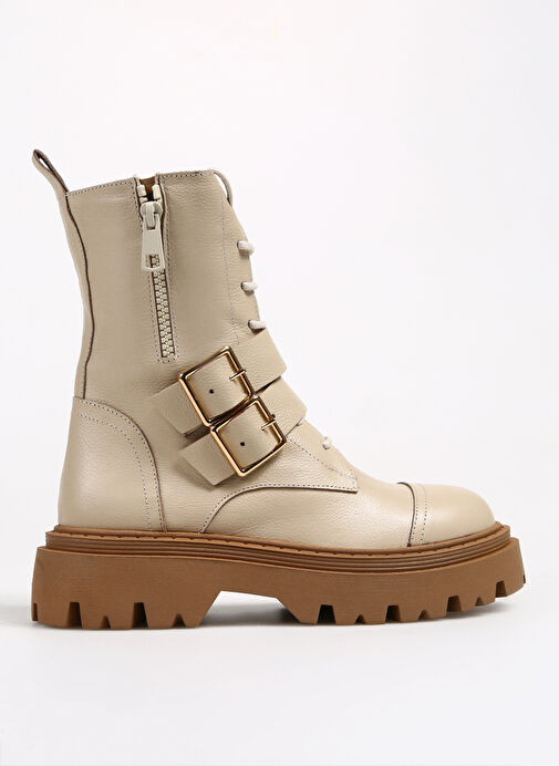 Manijero Bej Kadın Deri Bot Celia - Görsel 2