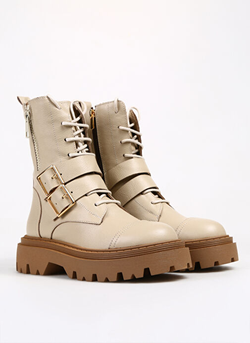 Manijero Bej Kadın Deri Bot Celia - Görsel 3