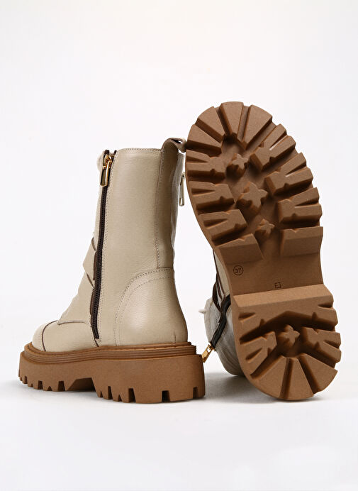 Manijero Bej Kadın Deri Bot Celia - Görsel 5