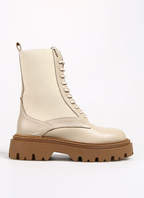 Manijero Bej Kadın Deri - Kumaş Bot Nora - Görsel 2