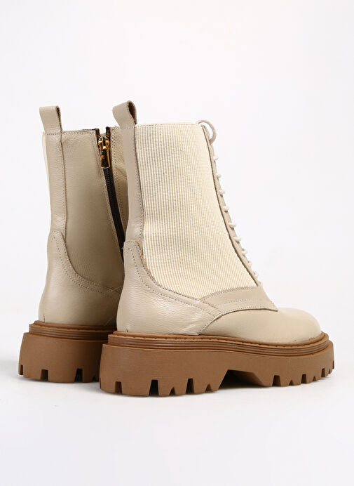 Manijero Bej Kadın Deri - Kumaş Bot Nora - Görsel 4