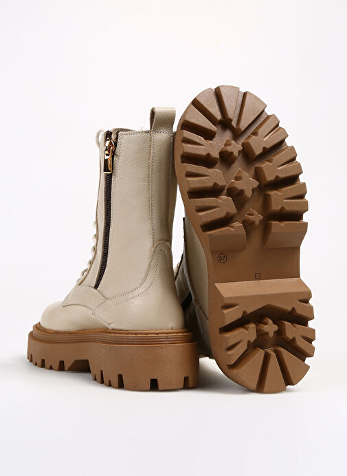 Manijero Bej Kadın Deri - Kumaş Bot Nora - Görsel 5