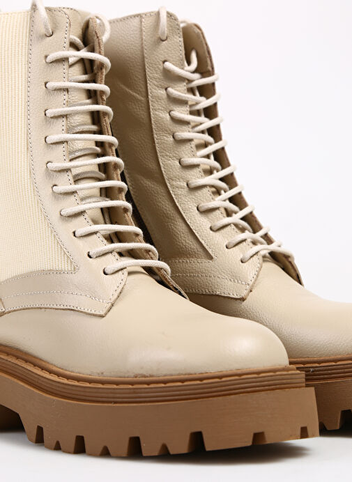 Manijero Bej Kadın Deri - Kumaş Bot Nora - Görsel 6