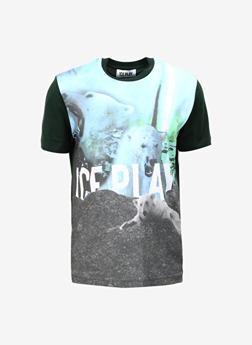 İce Play Mavi - Yeşil Erkek Bisiklet Yaka Normal Kalıp T-Shirt 23IU1M0F01C6324