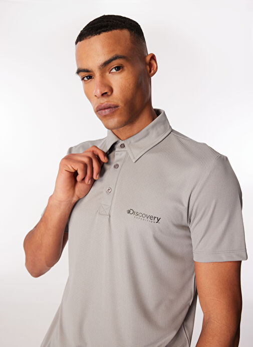 Discovery Expedition D4SM-TST3247 Gri  Basic Düz Erkek Polo T-Shirt