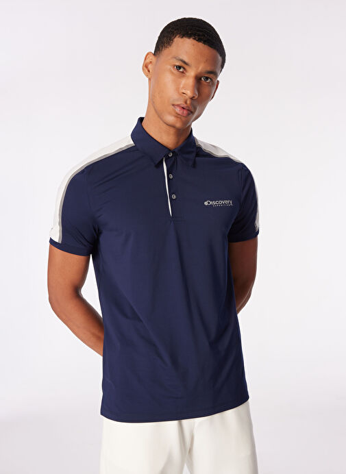 Discovery Expedition Lacivert Erkek Polo Yaka Basic Blok Desenli Polo T-Shirt D4SM-TST3241