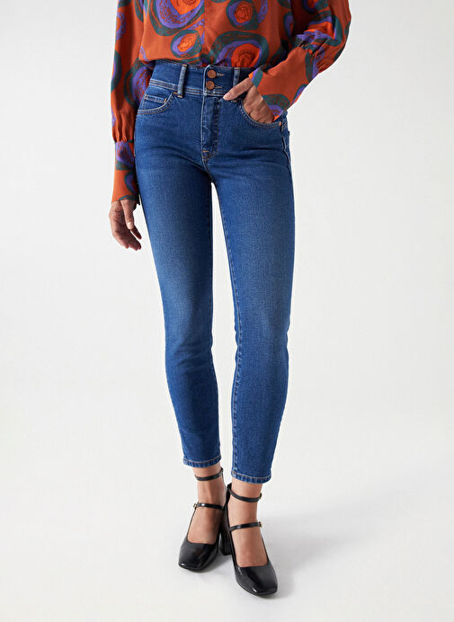 Salsa Jeans Mavi Kadın Orta Bel Cropped Fit Denim Pantolon 21006983