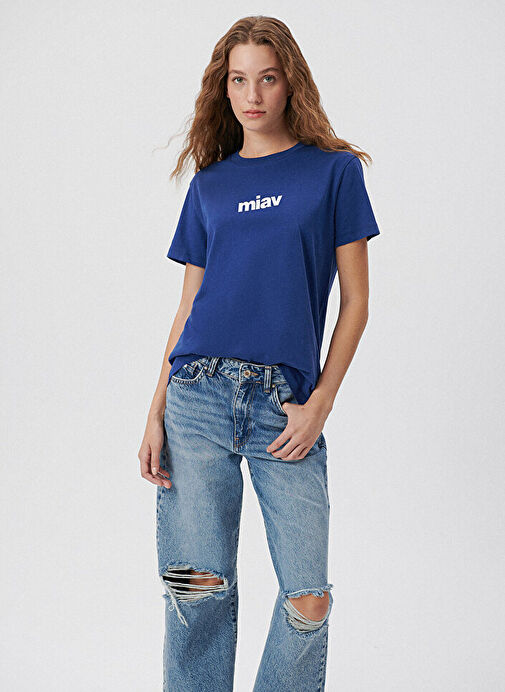 Mavi Bisiklet Yaka Mavi Kadın T-Shirt M1610622-70722-MİAV BASKILI TİŞÖRT