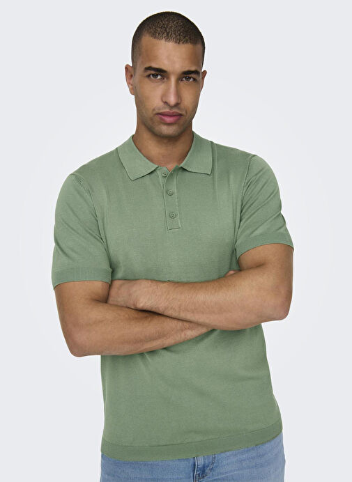 Only & Sons Düz Koyu Yeşil Erkek Polo T-Shirt ONSWYLER LIFE REG 14 SS POLO KNIT N