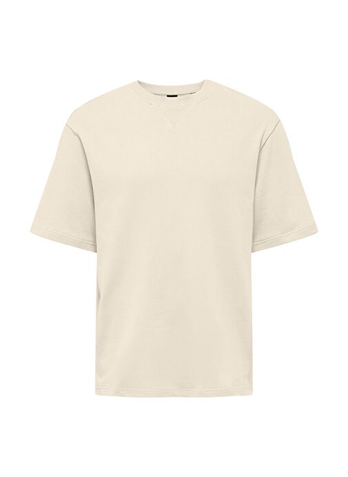 Only & Sons O Yaka Düz Krem Erkek T-Shirt ONSMOAB LIFE RLX SS SWEAT