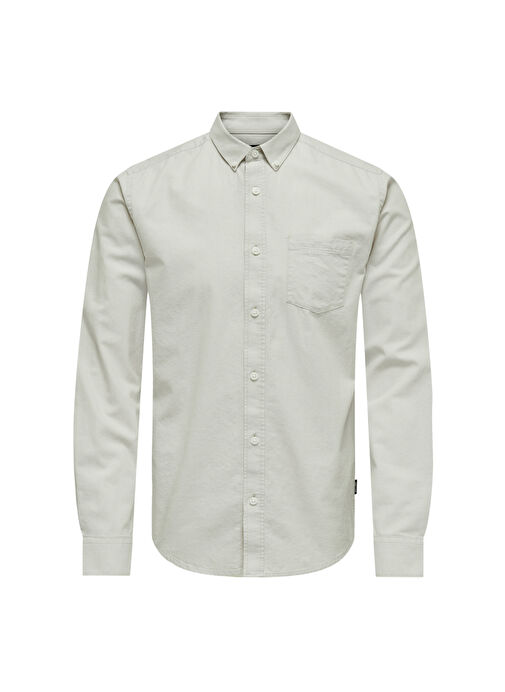 Only & Sons Açık Bej Erkek Gömlek Dar Düz Gömlek ONSREMY LS SLIM WASH OXFORD SHIRT