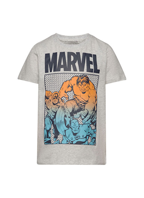 Name İt Desenli Gri Melanj Erkek T-Shirt NKMFRANCE MARVEL SS TOP MAR