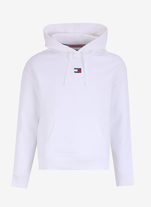 Tommy Jeans Kapüşonlu Beyaz Kadın Sweatshırt TJW BXY BADGE HOODIE