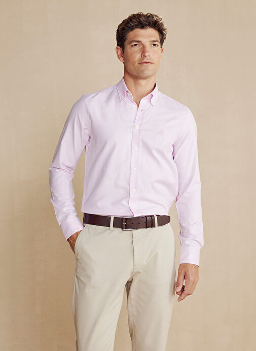 Brooks Brothers Slim Fit Düğmeli Yaka Pembe Erkek Gömlek BBSS24MSH006