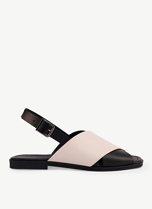 Yargıcı Siyah - Beyaz Kadın Deri Sandalet 24YKAY4583X - Görsel 2