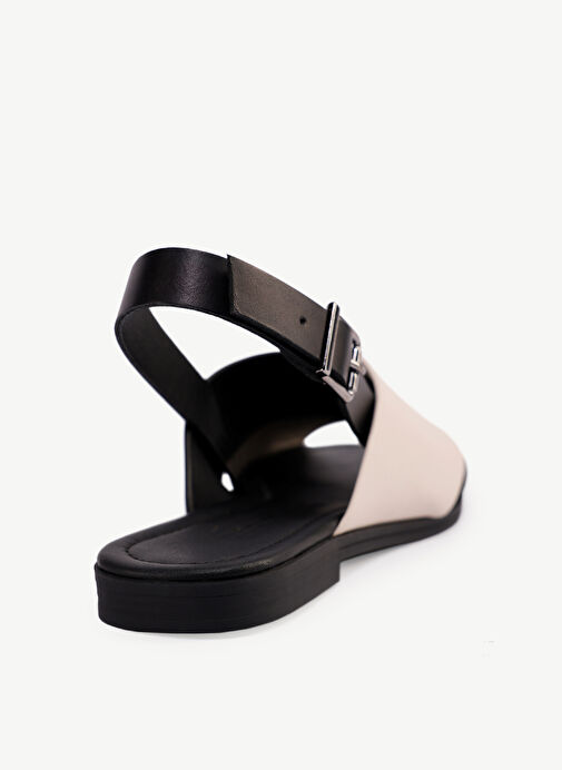 Yargıcı Siyah - Beyaz Kadın Deri Sandalet 24YKAY4583X - Görsel 6