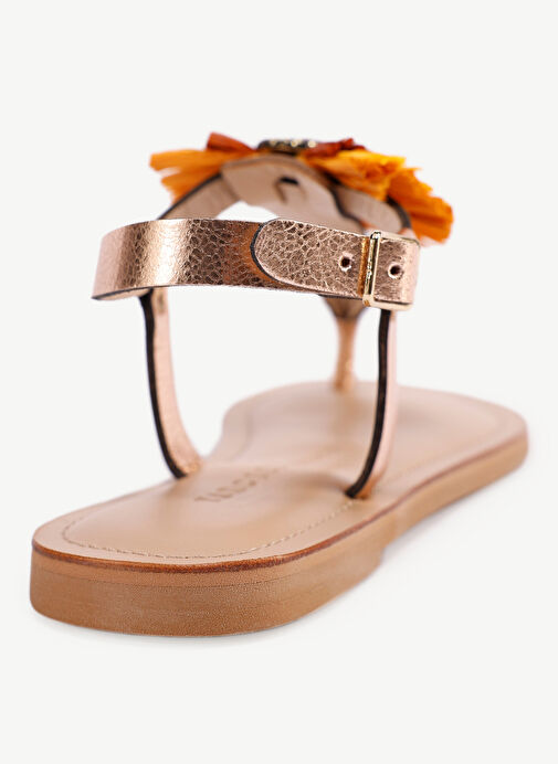 Yargıcı Altın Kadın Deri Sandalet 24YKAY4587X - Görsel 4