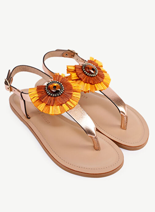 Yargıcı Altın Kadın Deri Sandalet 24YKAY4587X - Görsel 5