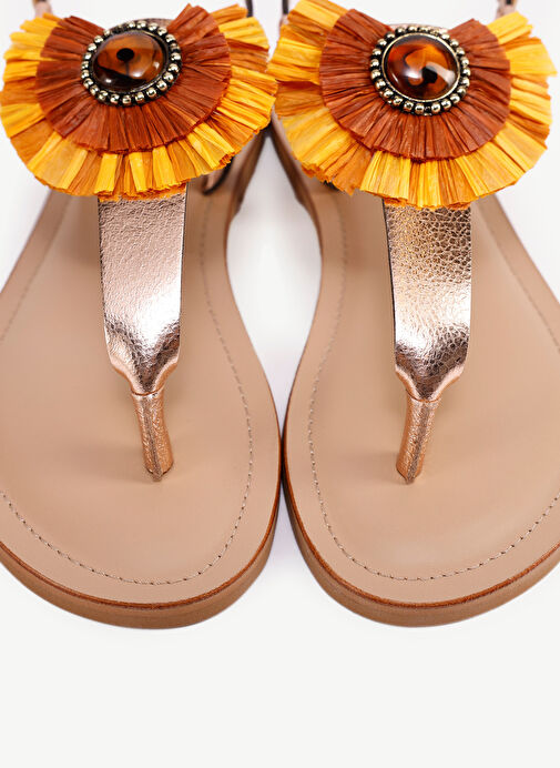 Yargıcı Altın Kadın Deri Sandalet 24YKAY4587X - Görsel 6