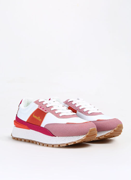Benetton Beyaz-Pembe Kadın kumaş Sneaker BNI-10070 - Görsel 3
