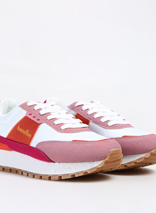 Benetton Beyaz-Pembe Kadın kumaş Sneaker BNI-10070 - Görsel 6