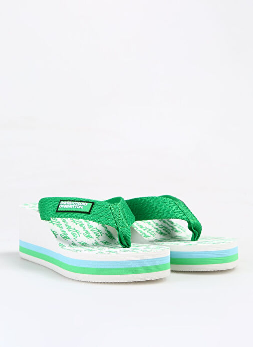 Benetton Yeşil-Beyaz Kadın Plaj Terliği BNI-10217 - Görsel 3