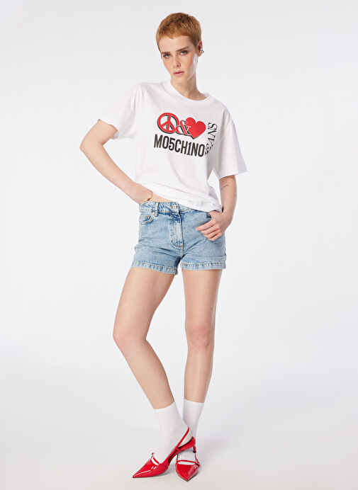 Moschino Jeans Yüksek Bel Standart İndigo Kadın Denim Şort 241K1A0329