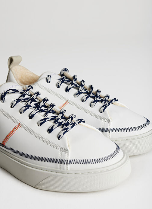 Bonamaso Beyaz-Mavi Kadın Deri Sneaker APT - Görsel 3