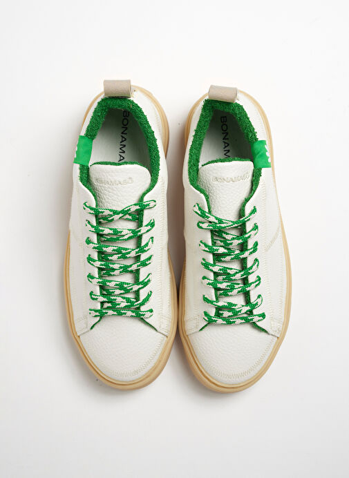 Bonamaso Beyaz-Yeşil Kadın Deri Sneaker AFL - Görsel 5