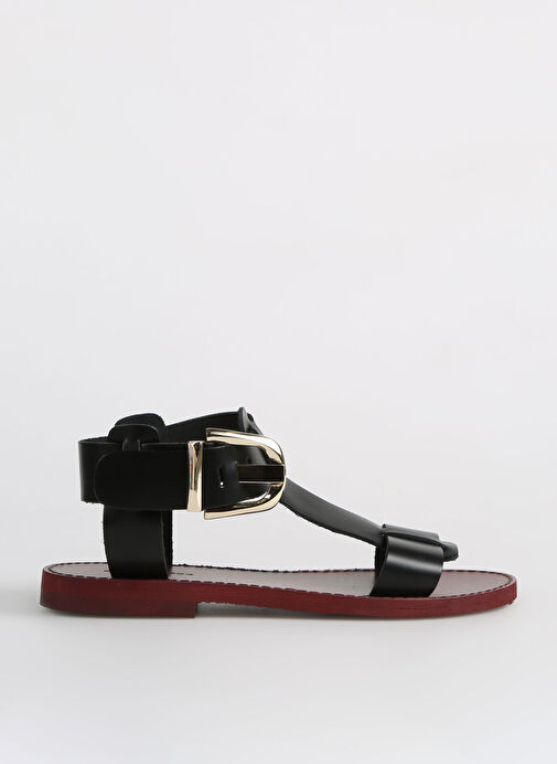 George Hogg Siyah Kadın Deri Sandalet SND-10622-4SS - Görsel 2