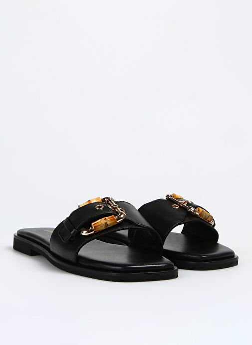 George Hogg Siyah Kadın Deri Terlik CTZ052-11-4SS - Görsel 3