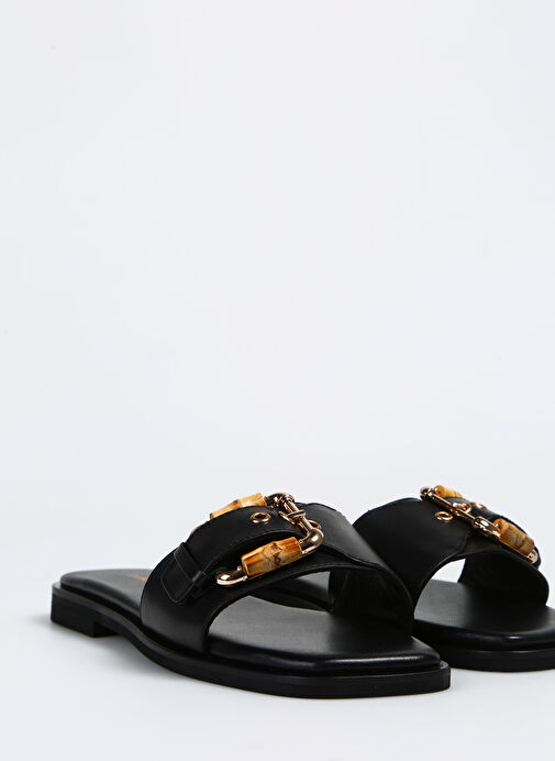 George Hogg Siyah Kadın Deri Terlik CTZ052-11-4SS - Görsel 6