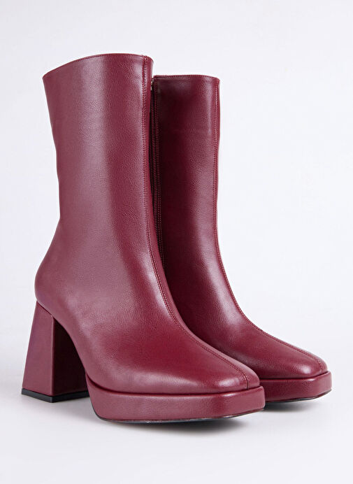 Fabrika Bordo Kadın Topuklu Bot FADILA - Görsel 3