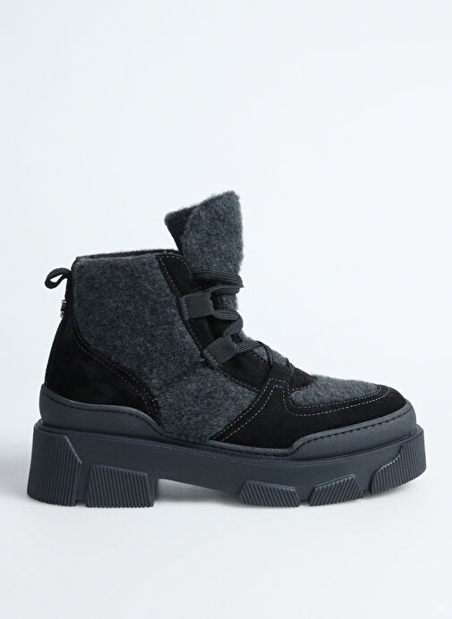 Fabrika Siyah Kadın Deri - Kumaş Bot D-ELMIRA - Görsel 2