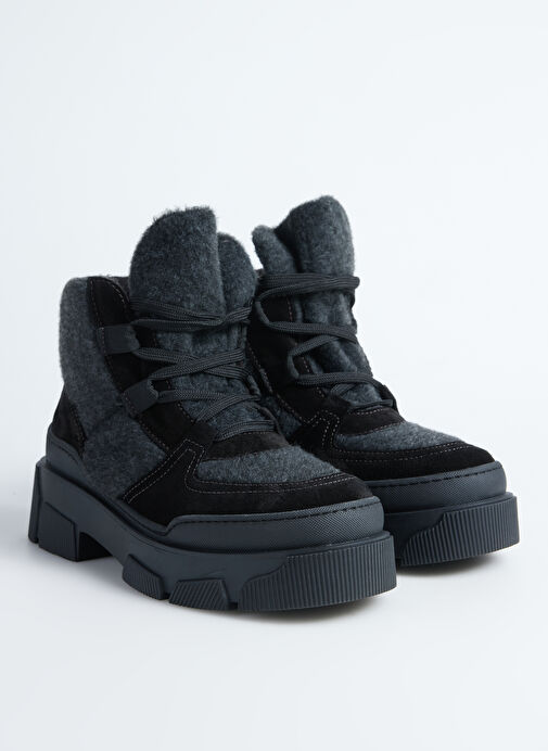 Fabrika Siyah Kadın Deri - Kumaş Bot D-ELMIRA - Görsel 3