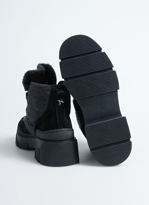 Fabrika Siyah Kadın Deri - Kumaş Bot D-ELMIRA - Görsel 5