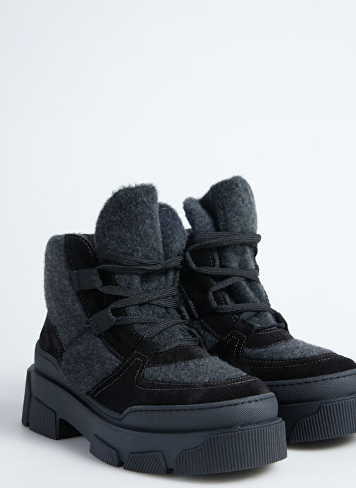 Fabrika Siyah Kadın Deri - Kumaş Bot D-ELMIRA - Görsel 6