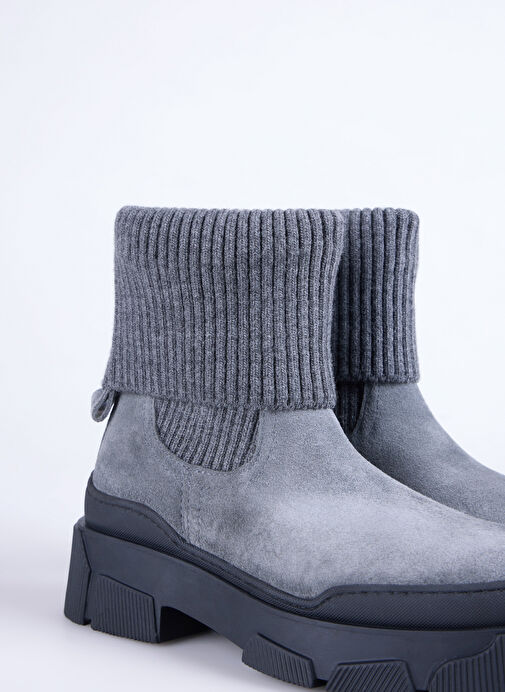 Fabrika Antrasit Kadın Deri - Kumaş Bot D-ELODIA - Görsel 6