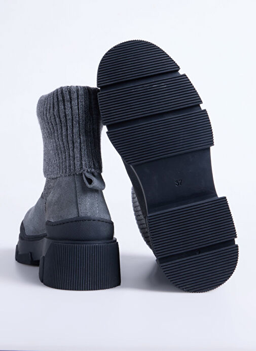 Fabrika Antrasit Kadın Deri - Kumaş Bot D-ELODIA - Görsel 5