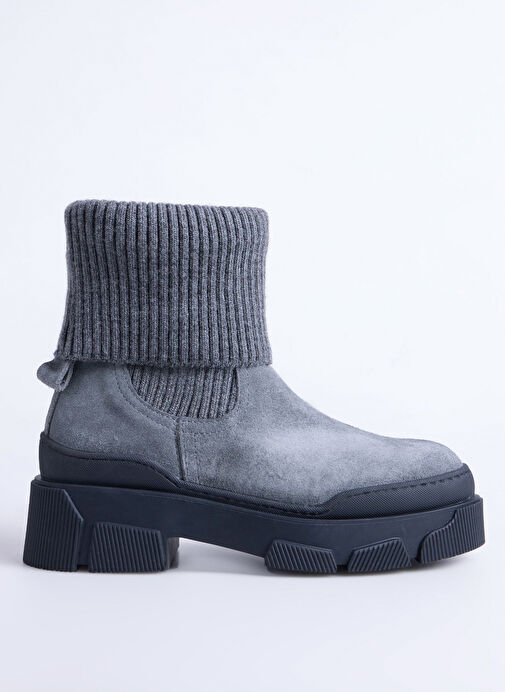 Fabrika Antrasit Kadın Deri - Kumaş Bot D-ELODIA - Görsel 2