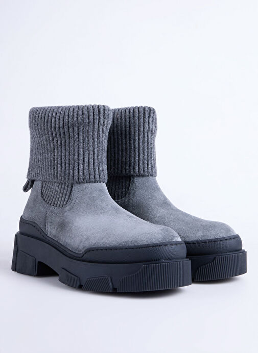 Fabrika Antrasit Kadın Deri - Kumaş Bot D-ELODIA - Görsel 3