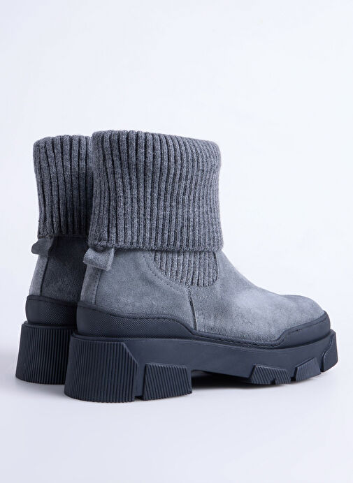 Fabrika Antrasit Kadın Deri - Kumaş Bot D-ELODIA - Görsel 4