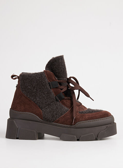 Fabrika Kahverengi Kadın Deri - Kumaş Bot D-ELMIRA - Görsel 2