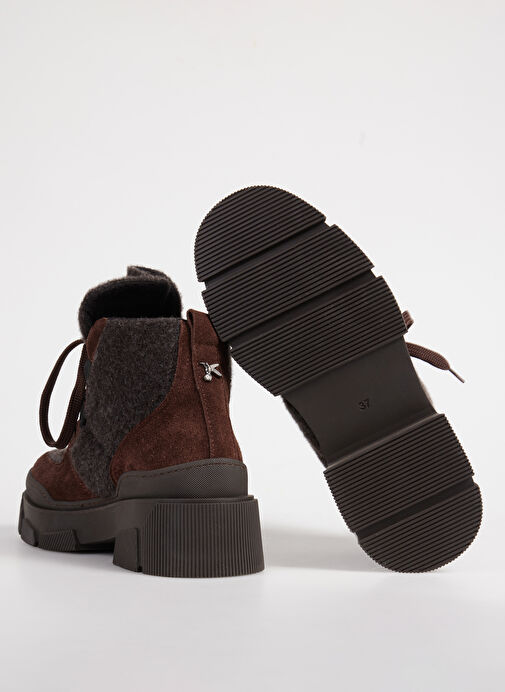 Fabrika Kahverengi Kadın Deri - Kumaş Bot D-ELMIRA - Görsel 7