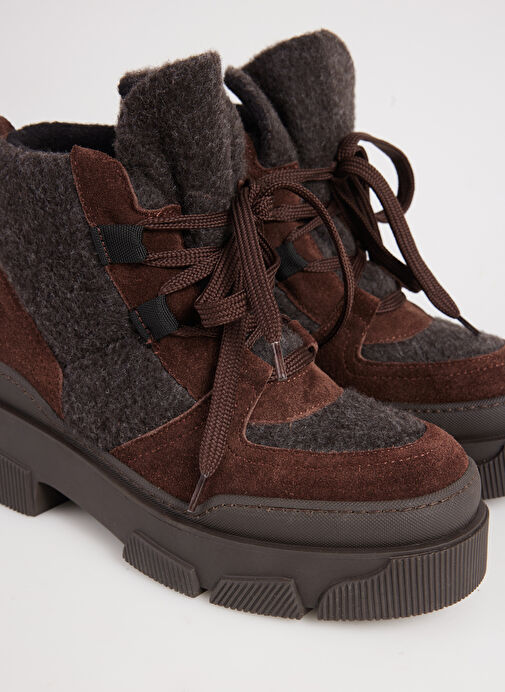 Fabrika Kahverengi Kadın Deri - Kumaş Bot D-ELMIRA - Görsel 8